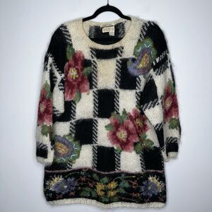 Lady Victorian Women’s Vintage Chunky Floral Print Mohair Sweater Handknit SZ M